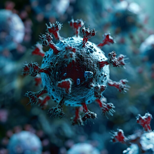 Photo a closeup microscopic image of infectious virus cells