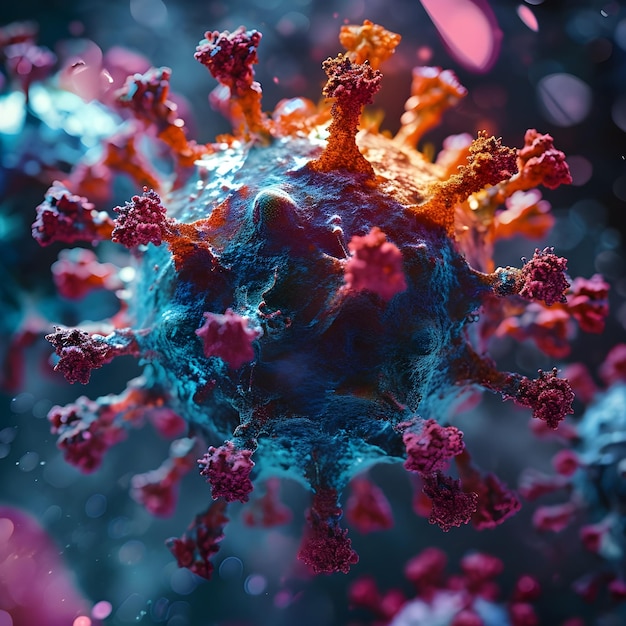 Photo a closeup microscopic image of infectious virus cells