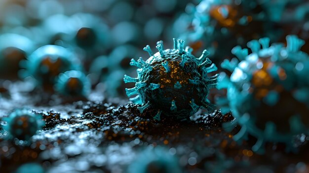 Photo a closeup microscopic image of infectious virus cells