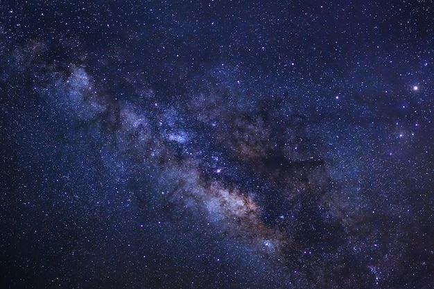 Closeup of Milky way galaxy with stars and space dust in the universe Long exposure photograph with grain