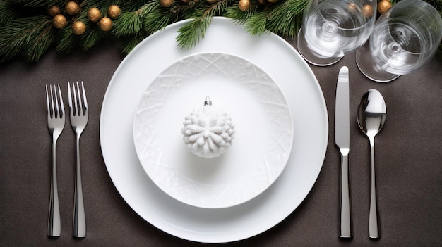 Closeup of a Minimalistic Christmas Table Set AI Generated