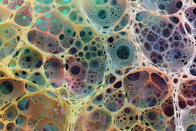 Photo closeup of a mixture of water bubbles creating an intricate pattern an intricate digital tapestry of interconnected nodes