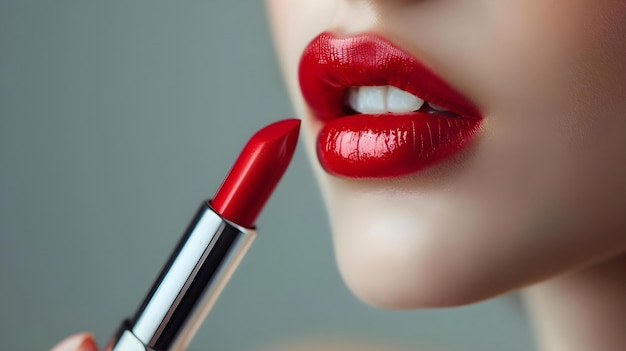 Closeup of a model applying red lipstick to her lips Concept Beauty Shots Makeup Application Red Lipstick Closeup Portraits Model Poses