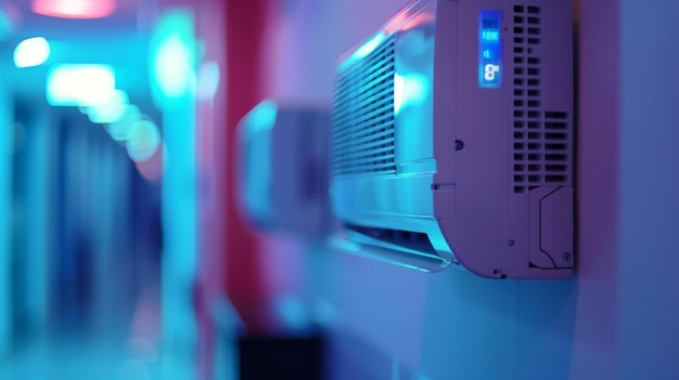 Photo a closeup of a modern air conditioner unit mounted on a wall displaying a temperature of 8 degrees celsius