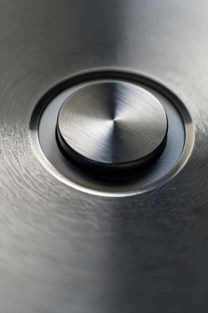 CloseUp of a Modern Circular Push Button with Sleek Metallic Texture and Minimalistic Design