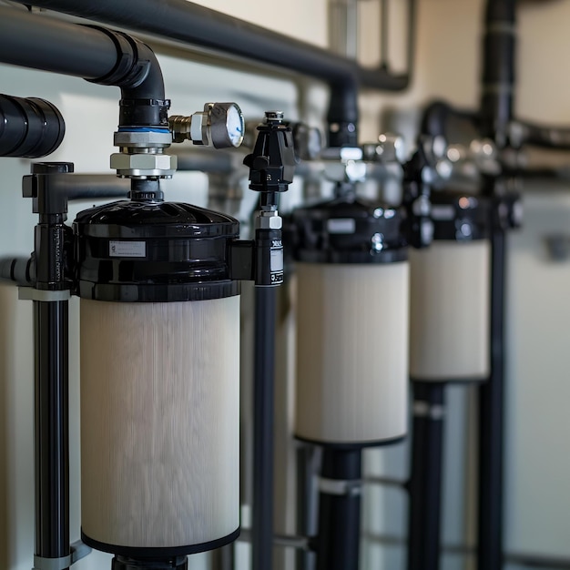 Photo closeup of a modern water treatment equipment water filtration system