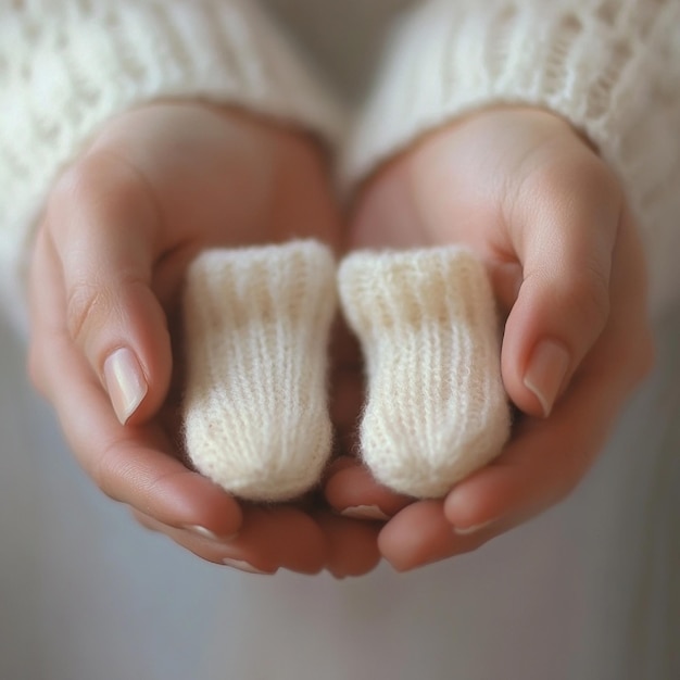 a closeup of a momtobes hands holding a tiny pair of baby socks1