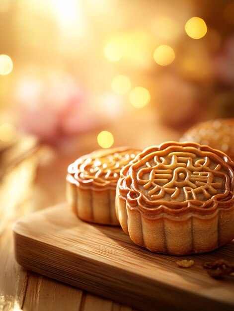 Photo a closeup of mooncakes on a table during the midautumn festival