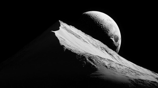 Photo a closeup of a moonlit snowcapped mountain range