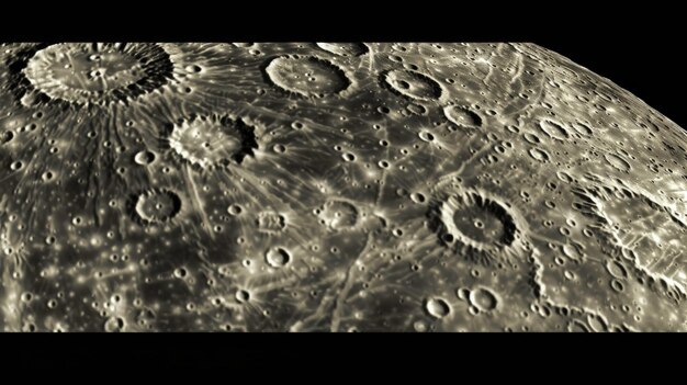 Photo closeup of the moons surface with craters