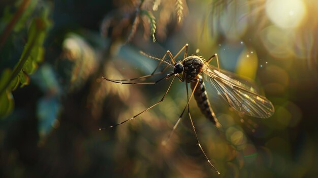 Photo a closeup of a mosquito detailed anatomy translucent wings hovering in midair delicate yet menacing