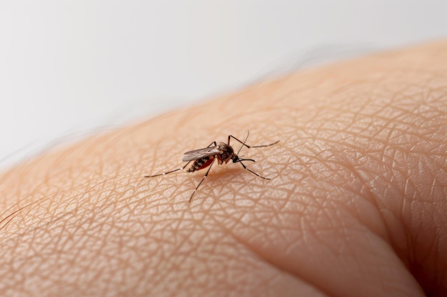 Closeup of a Mosquito on Human Skin