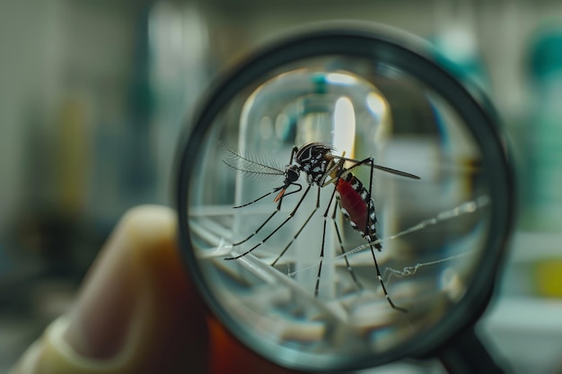 CloseUp of a Mosquito Under a Magnifying Glass