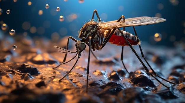 Closeup of a mosquito in nature Insects pests that spread Viruses and diseases such as malaria Leishmaniasis encephalitis yellow fever dengue fever