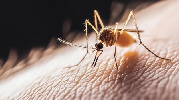 Photo closeup of a mosquito on skin