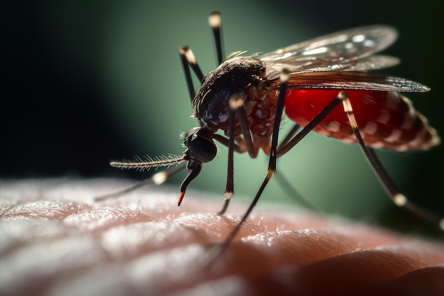 Closeup of a mosquito sucking blood