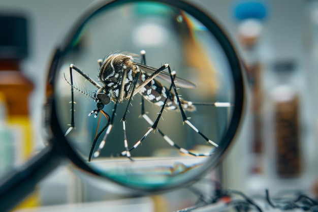 Closeup of a Mosquito Viewed Through a Magnifying Glass