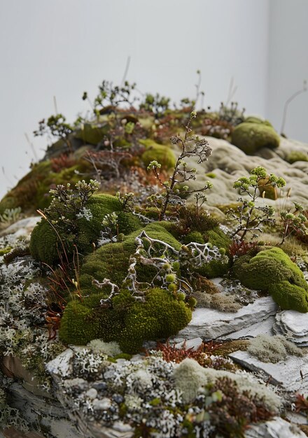 Photo closeup of mossy rock texture in nature