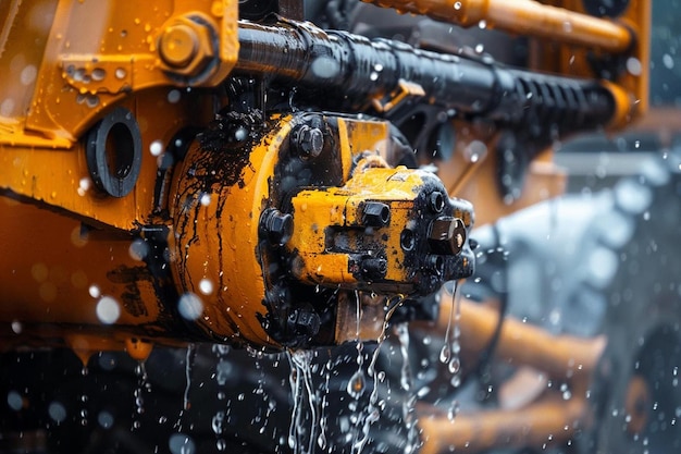 Photo closeup of a motor graders hydraulic system in acti