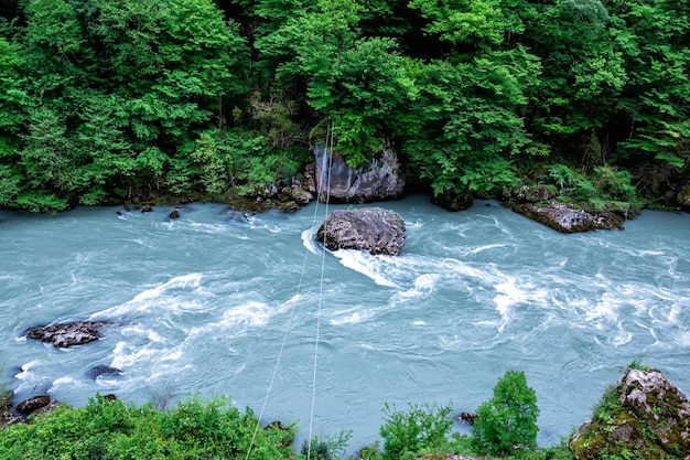 Closeup of mountain river in a picturesque place