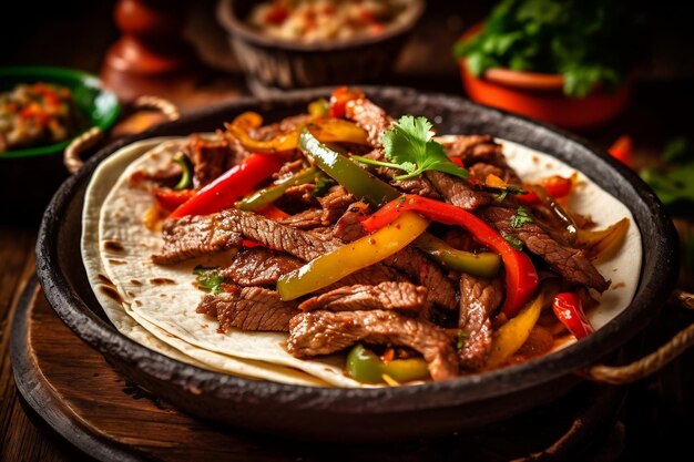 CloseUp of Mouthwatering Beef Fajitas Authentic Mexican Food Delight Generated Ai