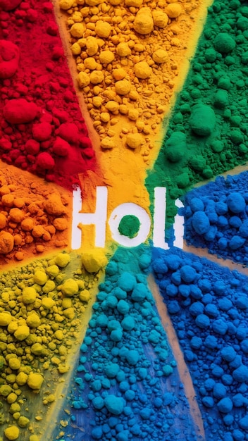 Photo closeup of multicolored powder for holi multicolored gulal powders symbolizing the rnbow