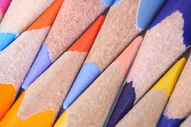 Closeup of multicolored sharpened pencils for drawing. Preschool education concept