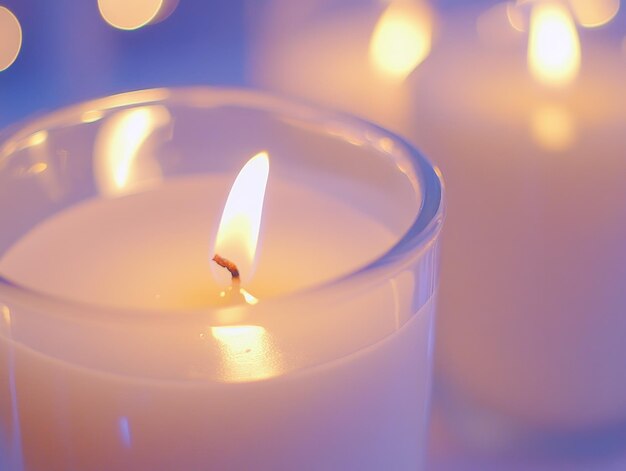 Photo closeup of multiple candles glowing softly warm and tranquil atmosphere