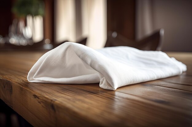 Closeup of napkin with the wooden table visible in the background