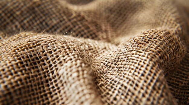 Closeup of natural burlap fabric with intricate woven texture