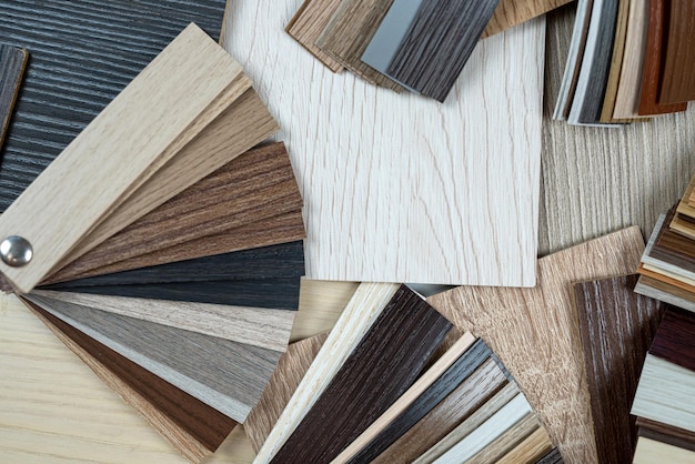 Closeup natural laminate wood color swatches background