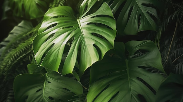 Closeup nature view of tropical green leaf