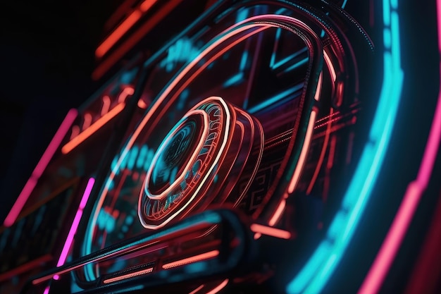 Closeup of neon frame mockup with intricate details and textures created with generative ai