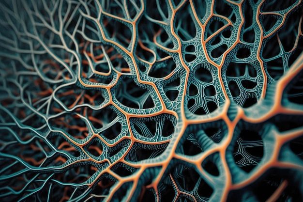 Closeup of neural network with intricate patterns visible