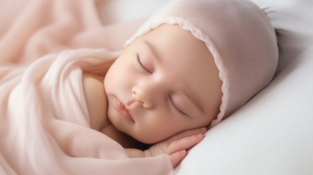 Closeup of Newborn Baby Girl Lying on Bed AI Generated