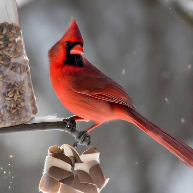 Closeup Northern Cardinal perching on branchBird Photography