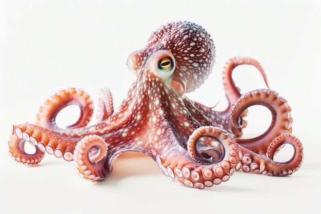 Closeup of an octopus on a white surface suitable for use in scientific or educational contexts