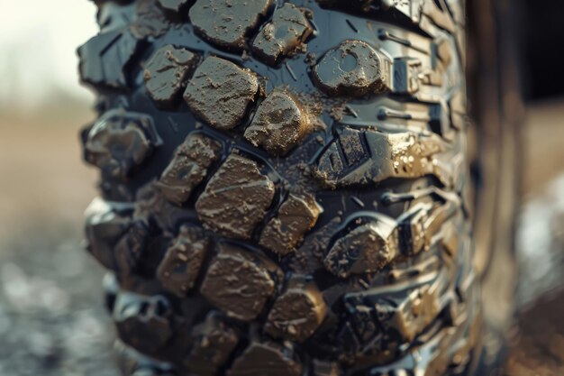 CloseUp of Offroad Tire on a Dirt Track Emphasizing Durability