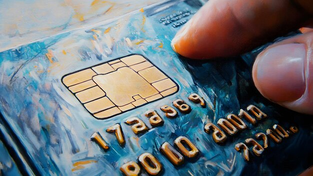 Closeup Oil Painting of a Blue Credit Card