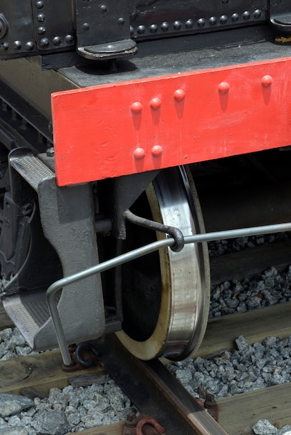 Closeup of old steam locomotive wheels