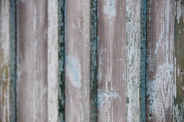 Closeup of an old texture of a weathered wooden wall painted in turquoise color