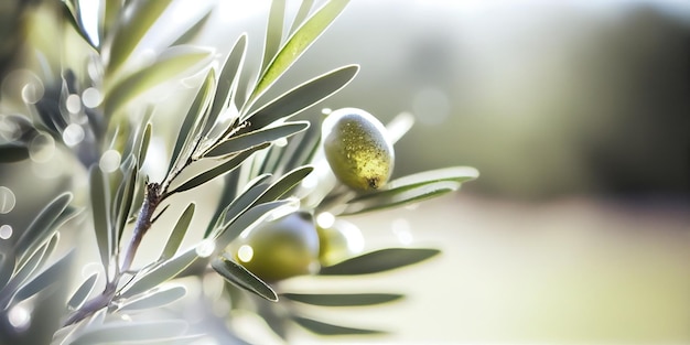 Closeup of olive fruit on tree branch olive garden and sunlight background design ai generated