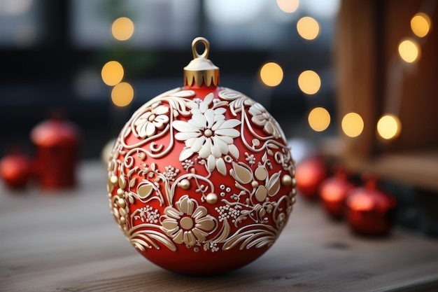 Closeup of one ornate christmas ball