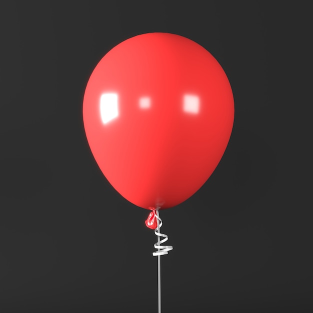 Closeup One Red balloon with ribbon in color background. 3D Render. New Years Christmas Black friday Concept idea.