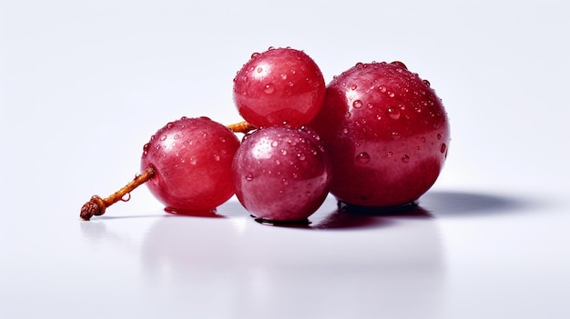 closeup of one red grape on white