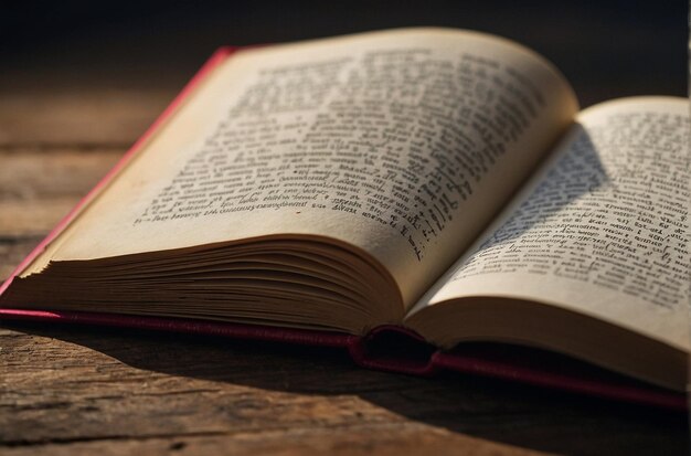 Closeup of an open book with selective focus