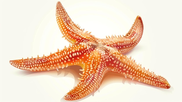 Closeup of an orange starfish with white spots isolated on a white background