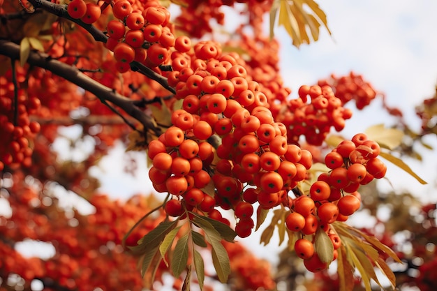 CloseUp of OrangeRed Mountain Ash in Autumn