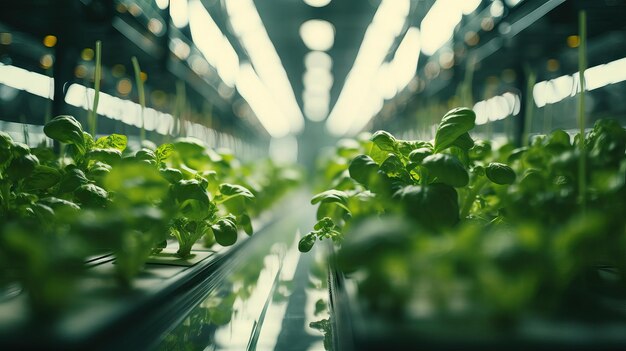 Closeup of Organic Green Vegetables in a Greenhouse AI Generated