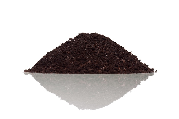 Closeup of organic soil isolated on white background